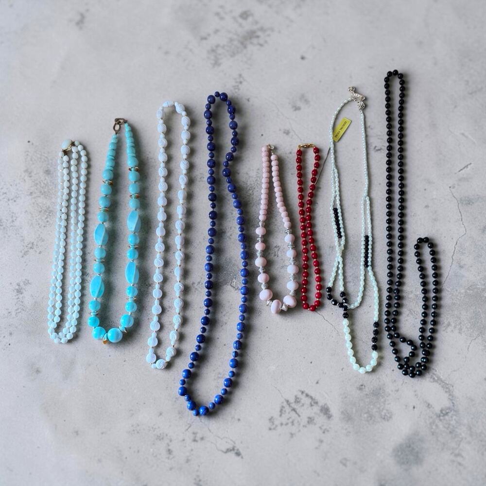 Vintage Beaded Necklace Lot 8 Pc Colorful Statement Long Layered Jewelry Bundle